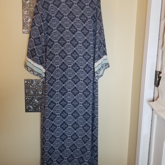 Navy & White Long Open Front Duster Size L - Picture 4 of 5